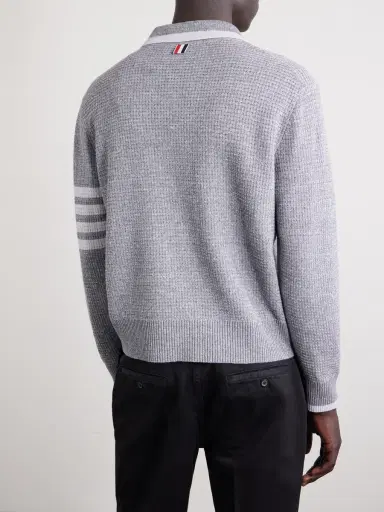 Thom Browne Striped Linen and Cotton-Blend Polo Sweater - Men | Thumbnail 4