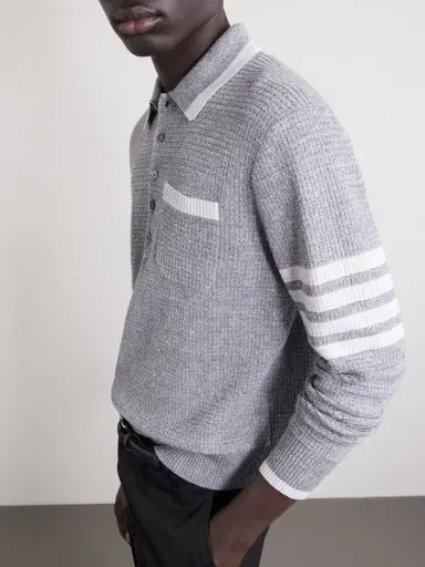 Thom Browne Striped Linen and Cotton-Blend Polo Sweater - Men | Thumbnail 5