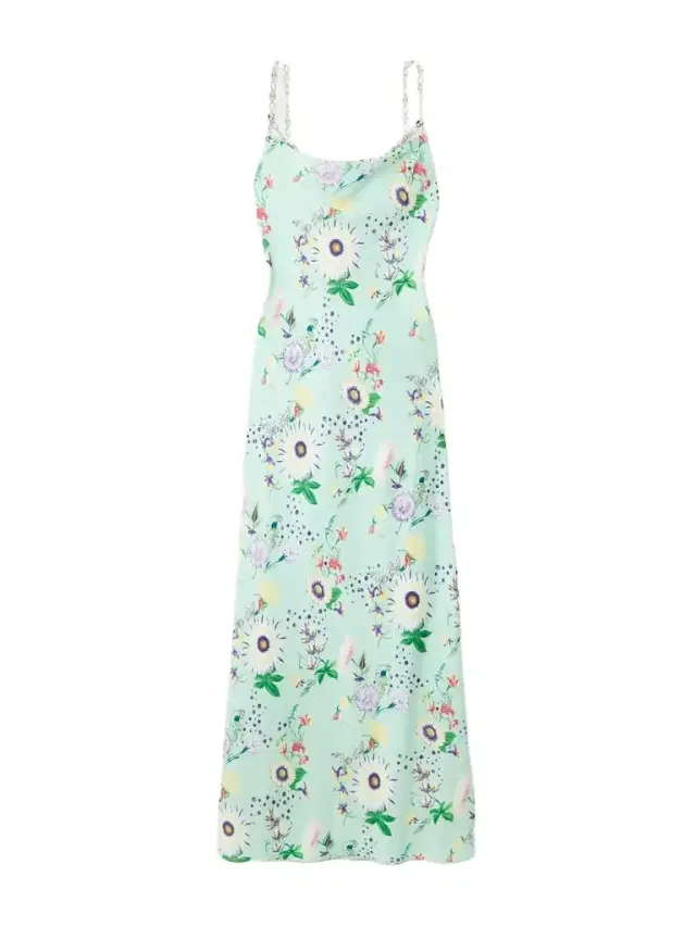 Chain-embellished Floral-print Satin Midi Dress