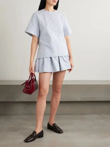 Rabanne Embellished Pleated Striped Cotton-poplin Mini Skirt | Thumbnail 2