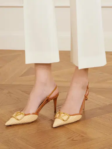 Valentino Garavani Vlogo Leather-trimmed Raffia Slingback Pumps | Thumbnail 2 Valentino Garavani Vlogo Leather-trimmed Raffia Slingback Pumps | Thumbnail 2