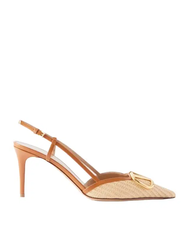 Vlogo Leather-trimmed Raffia Slingback Pumps
