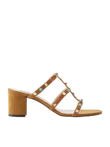 Valentino Garavani Rockstud 60 Embellished Suede Mules | Thumbnail 1 Valentino Garavani Rockstud 60 Embellished Suede Mules | Thumbnail 1