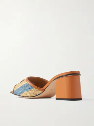 Valentino Garavani Vlogo Signature 60 Leather-trimmed Striped Raffia Mules | Thumbnail 3