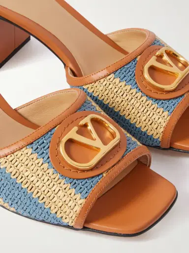 Valentino Garavani Vlogo Signature 60 Leather-trimmed Striped Raffia Mules | Thumbnail 4