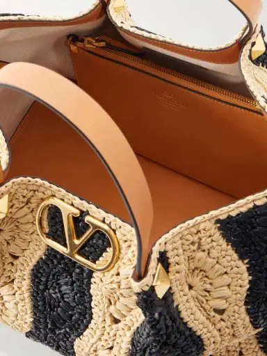 Valentino Garavani Vlogo Signature Medium Embellished Leather-trimmed Striped Crocheted Raffia Tote | Thumbnail 6 Valentino Garavani Vlogo Signature Medium Embellished Leather-trimmed Striped Crocheted Raffia Tote | Thumbnail 6