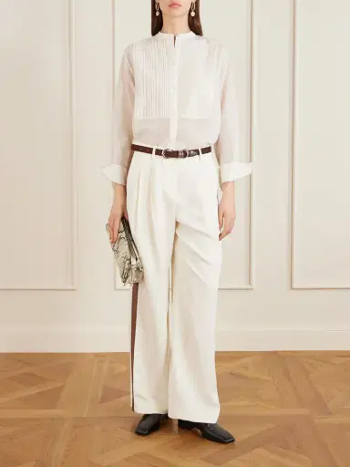 TWP Sulli Pleated Striped Coated Woven Wide-leg Pants | Thumbnail 2