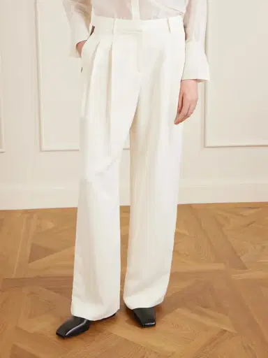 TWP Sulli Pleated Striped Coated Woven Wide-leg Pants | Thumbnail 3