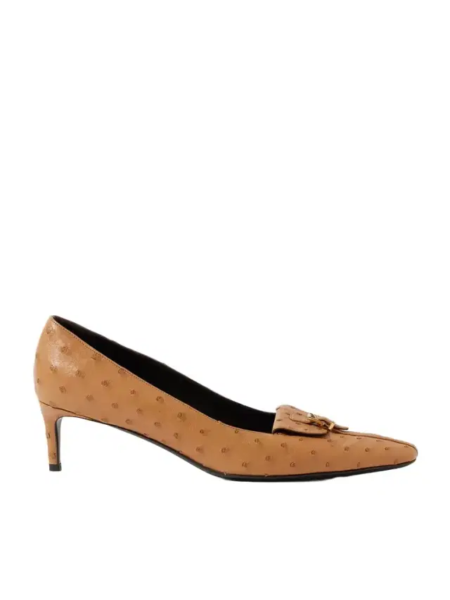 Celia Pocket Buckled Ostrich Pumps
