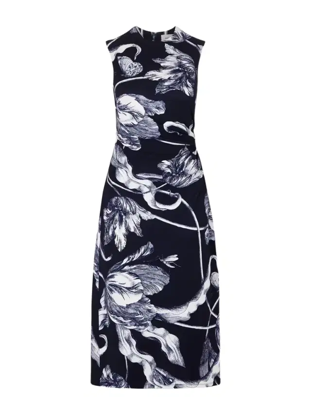 Gathered Floral-print Ponte Midi Dress