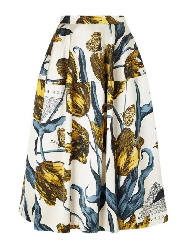 Paneled Floral-print Satin Midi Skirt