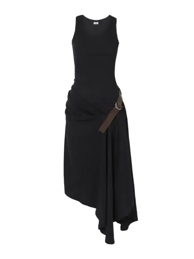 Asymmetric Leather-trimmed Ribbed Cotton-blend Jersey Dress