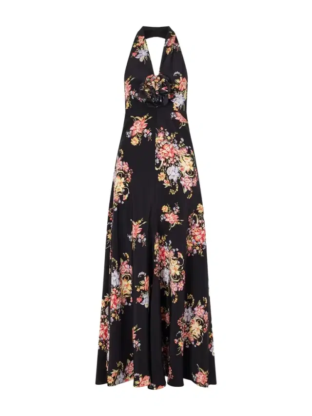 Floral-print Silk-crepe Halterneck Gown