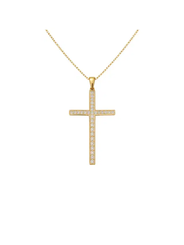 Wish Fine Jewelry 0.32ct Diamond 14K Gold Cross Pendant Chain Necklace