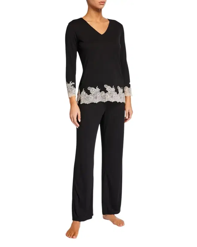 Shangri La Luxe Lace-Trim Pajama Set
