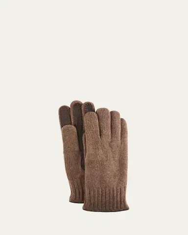 Bergdorf Goodman Men's Cashmere Jersey Gloves w/ Deerskin Palms | Thumbnail 2