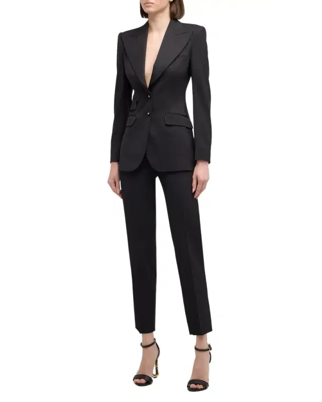 Wool Blazer Jacket w/ Button Detail