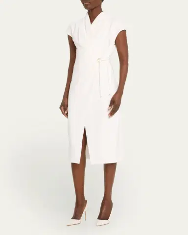 Giorgio Armani Silk Wrap Midi Dress with Tie Detail | Thumbnail 4 Giorgio Armani Silk Wrap Midi Dress with Tie Detail | Thumbnail 4