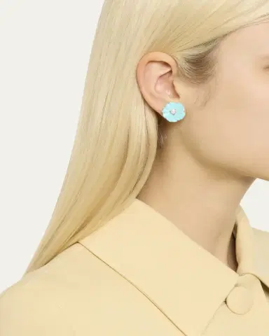 Paul Morelli 18K Yellow Gold Turquoise Flower Stud Earrings with Diamonds | Thumbnail 2