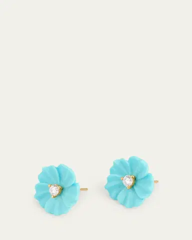 Paul Morelli 18K Yellow Gold Turquoise Flower Stud Earrings with Diamonds | Thumbnail 3
