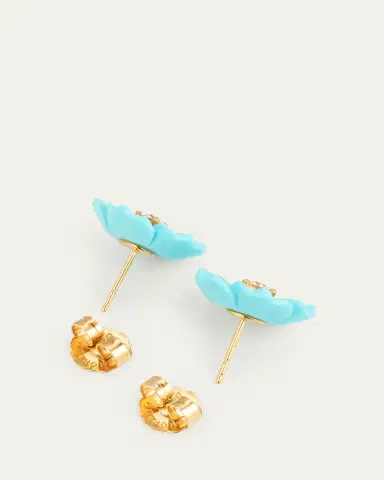 Paul Morelli 18K Yellow Gold Turquoise Flower Stud Earrings with Diamonds | Thumbnail 4