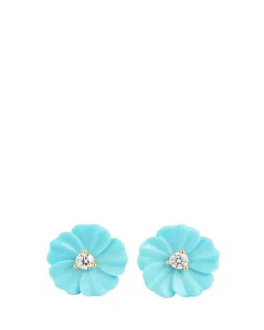Paul Morelli 18K Yellow Gold Turquoise Flower Stud Earrings with Diamonds | Thumbnail 1