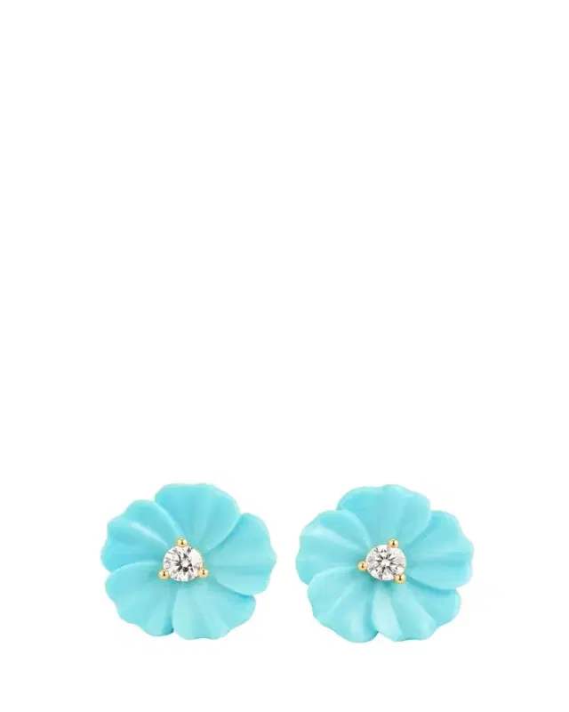 Paul Morelli 18K Yellow Gold Turquoise Flower Stud Earrings with Diamonds
