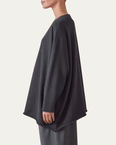 Eskandar A-Line V Neck Cashmere Cardigan (Long Length) | Thumbnail 4