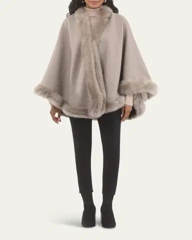 Gorski Wool and Cashmere Cape with Merinillo Shearling Lamb Trim | Thumbnail 2 Gorski Wool and Cashmere Cape with Merinillo Shearling Lamb Trim | Thumbnail 2
