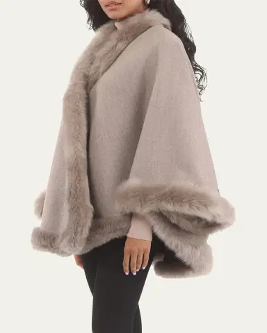 Gorski Wool and Cashmere Cape with Merinillo Shearling Lamb Trim | Thumbnail 4 Gorski Wool and Cashmere Cape with Merinillo Shearling Lamb Trim | Thumbnail 4