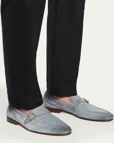 Santoni Men's Donor Suede Buckle-Strap Loafers | Thumbnail 3 Santoni Men's Donor Suede Buckle-Strap Loafers | Thumbnail 3