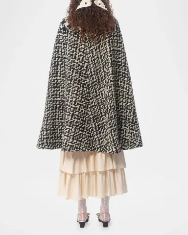Valentino Garavani Tweed Houndstooth Wool Cape | Thumbnail 2
