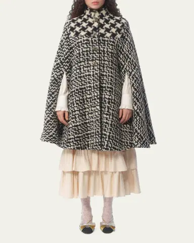 Valentino Garavani Tweed Houndstooth Wool Cape | Thumbnail 6