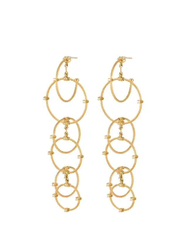 Paul Morelli 18K Yellow Gold Long Rain Chain Diamond Earrings