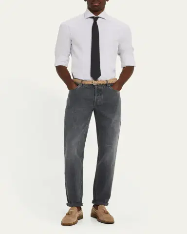 Brunello Cucinelli Men's Cotton Canvas Dress Shirt | Thumbnail 3 Brunello Cucinelli Men's Cotton Canvas Dress Shirt | Thumbnail 3