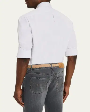 Brunello Cucinelli Men's Cotton Canvas Dress Shirt | Thumbnail 4 Brunello Cucinelli Men's Cotton Canvas Dress Shirt | Thumbnail 4