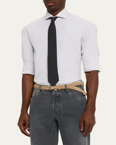 Brunello Cucinelli Men's Cotton Canvas Dress Shirt | Thumbnail 5 Brunello Cucinelli Men's Cotton Canvas Dress Shirt | Thumbnail 5