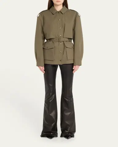Saint Laurent Belted Long-Sleeve Button-Down Jacket | Thumbnail 2 Saint Laurent Belted Long-Sleeve Button-Down Jacket | Thumbnail 2