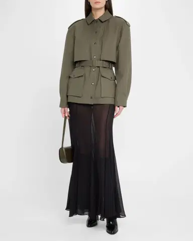 Saint Laurent Belted Long-Sleeve Button-Down Jacket | Thumbnail 7 Saint Laurent Belted Long-Sleeve Button-Down Jacket | Thumbnail 7