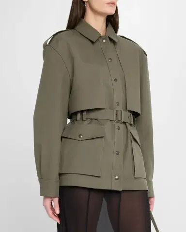 Saint Laurent Belted Long-Sleeve Button-Down Jacket | Thumbnail 8 Saint Laurent Belted Long-Sleeve Button-Down Jacket | Thumbnail 8