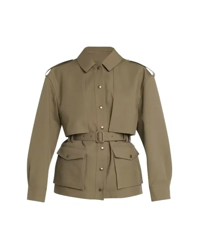 Belted Long-Sleeve Button-Down Jacket
