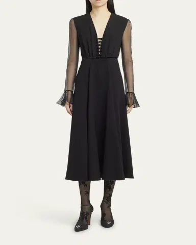 Valentino Garavani Bow-Embellished Illusion Silk Midi Dress | Thumbnail 2 Valentino Garavani Bow-Embellished Illusion Silk Midi Dress | Thumbnail 2