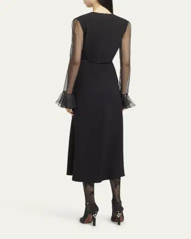 Valentino Garavani Bow-Embellished Illusion Silk Midi Dress | Thumbnail 3 Valentino Garavani Bow-Embellished Illusion Silk Midi Dress | Thumbnail 3