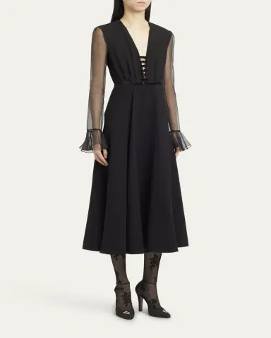 Valentino Garavani Bow-Embellished Illusion Silk Midi Dress | Thumbnail 4 Valentino Garavani Bow-Embellished Illusion Silk Midi Dress | Thumbnail 4