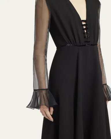 Valentino Garavani Bow-Embellished Illusion Silk Midi Dress | Thumbnail 5 Valentino Garavani Bow-Embellished Illusion Silk Midi Dress | Thumbnail 5