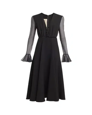 Valentino Garavani Bow-Embellished Illusion Silk Midi Dress | Thumbnail 1 Valentino Garavani Bow-Embellished Illusion Silk Midi Dress | Thumbnail 1