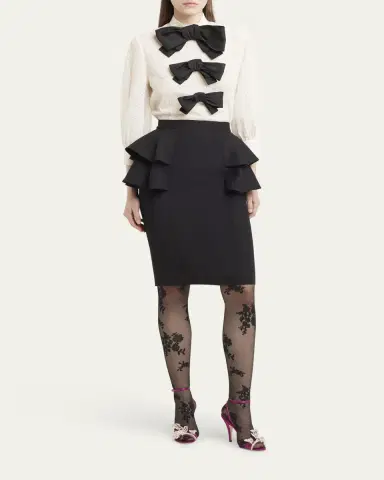 Valentino Garavani Tiered Peplum Midi Wool Skirt | Thumbnail 2