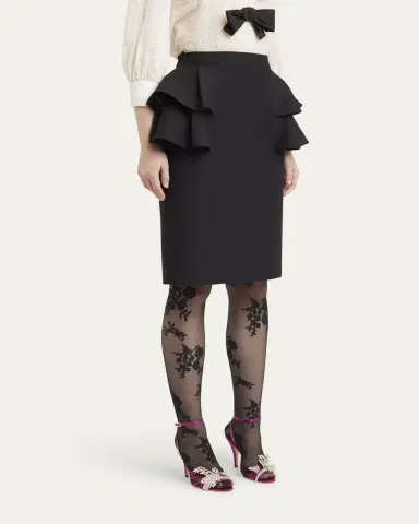 Valentino Garavani Tiered Peplum Midi Wool Skirt | Thumbnail 4
