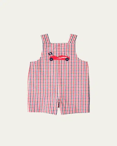 Florence Eiseman Boy's Plaid Seersucker Shortall with Racing Car, Size 6M-24M | Thumbnail 7