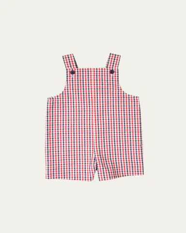 Florence Eiseman Boy's Plaid Seersucker Shortall with Racing Car, Size 6M-24M | Thumbnail 8